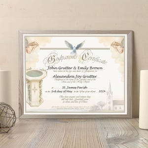 Certificado de padrino, horizontal, personalizable, descargable, imprimible, plantilla, recuerdo, vintage, católico, cristiano, bautismo