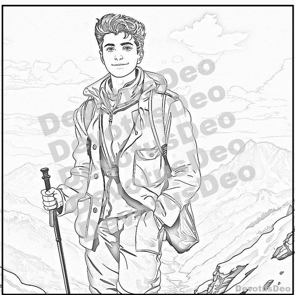 Blessed Pier Giorgio Frassati Coloring Page, Catholic, Christian, Instant Download, Printable