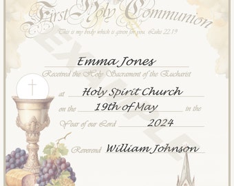 First Holy Communion Certificate, Customizable, Downloadable, Template, Printable, Keepsake, Vintage, Catholic, Christian