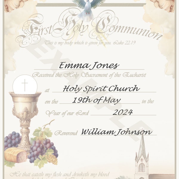 First Holy Communion Certificate, Customizable, Downloadable, Template, Printable, Keepsake, Vintage, Catholic, Christian