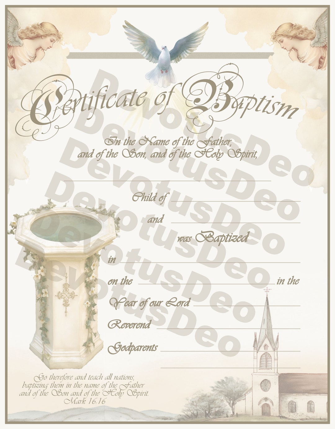 Baptism Certificate, Customizable, Downloadable, Printable, Template ...