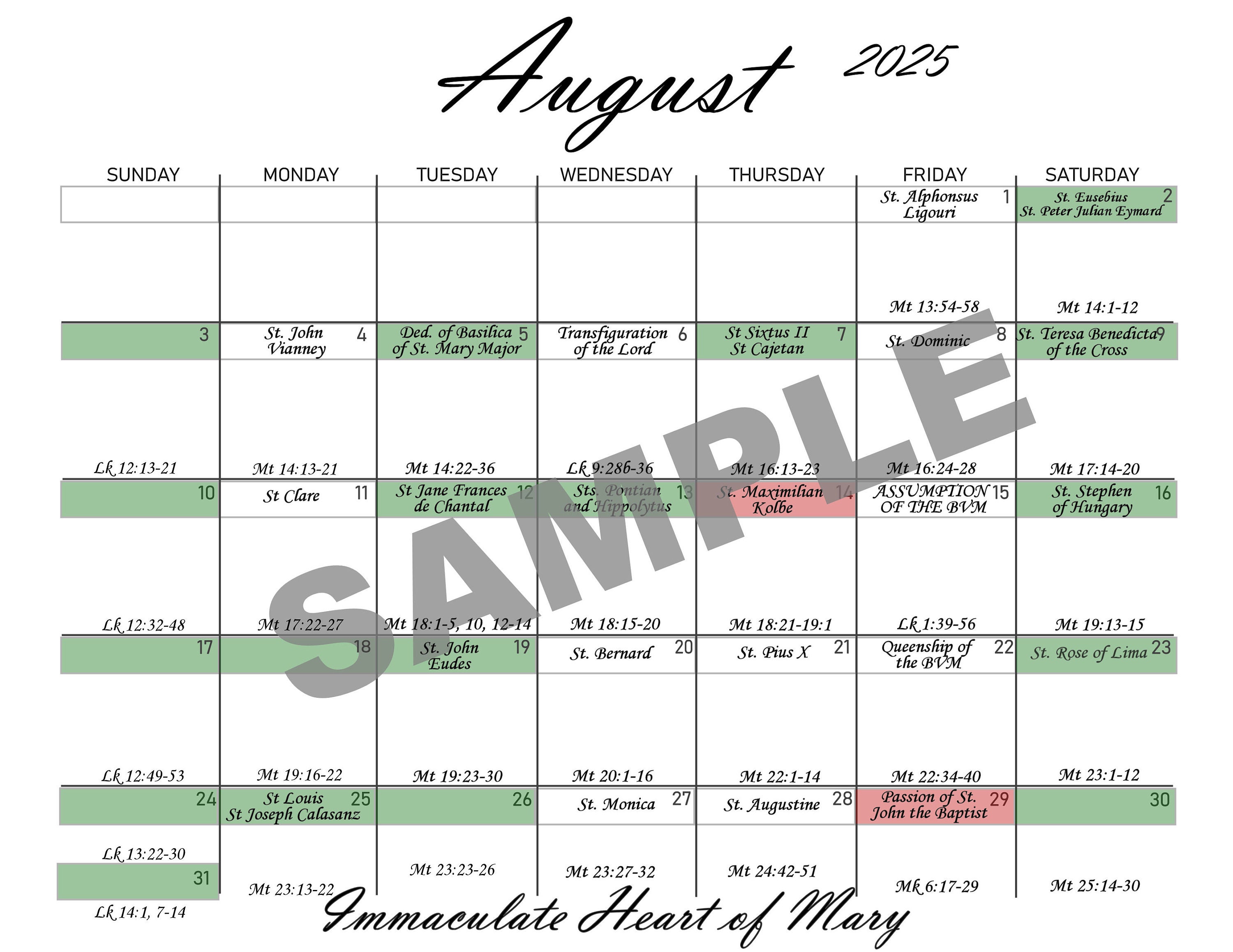 2025 Monthly Liturgical Calendar Printable 8 5 X 11 Landscape