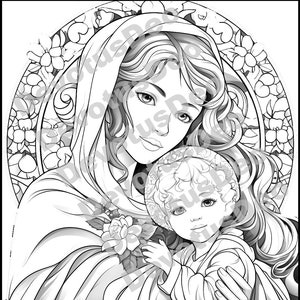 Catholic Coloring Page, Our Lady, Mary, Jesus, Christian, Instant Download, Printable