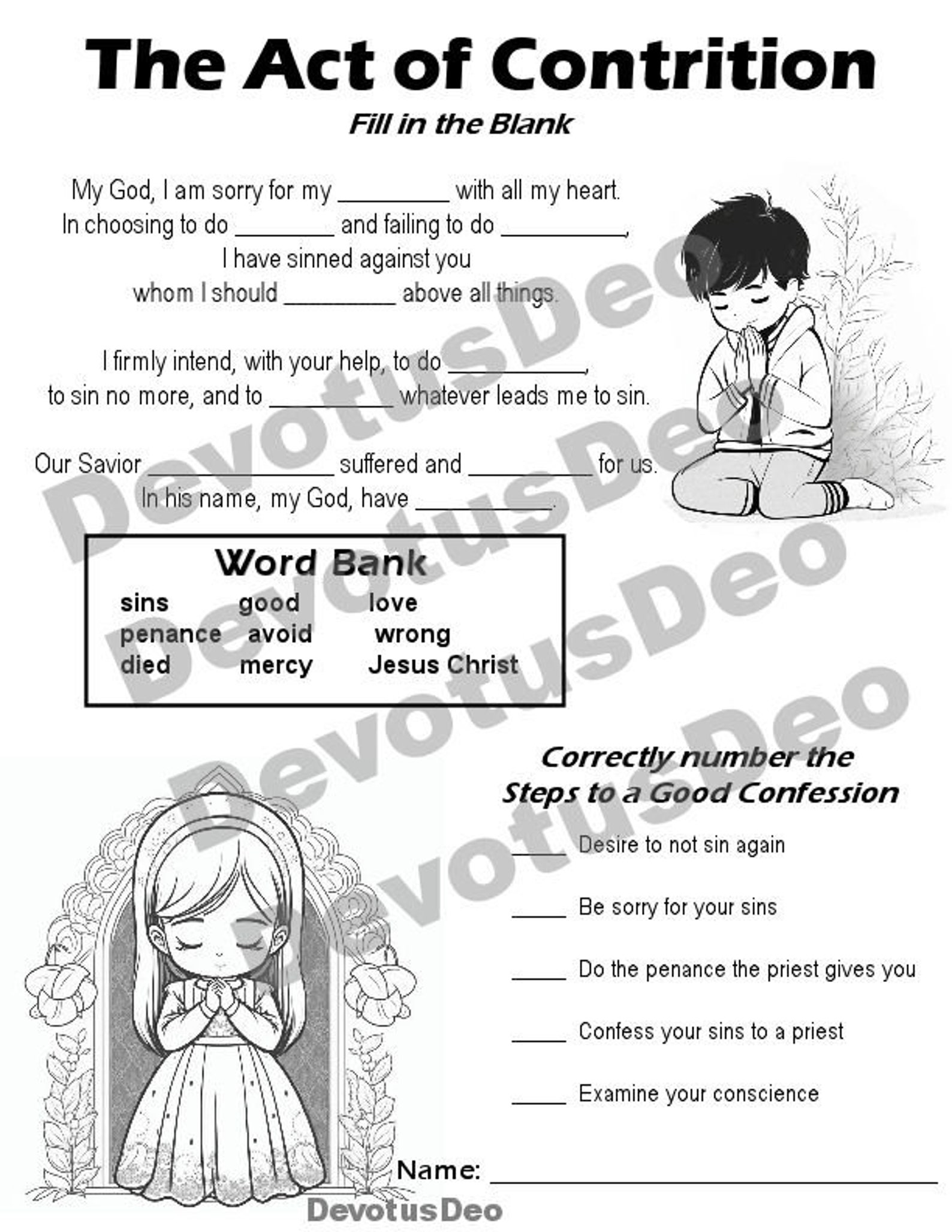 Printable Act of Contrition Catholic Worksheet Downloadable Etsy Printable Act of Contrition Catholic Worksheet Downloadable Etsy