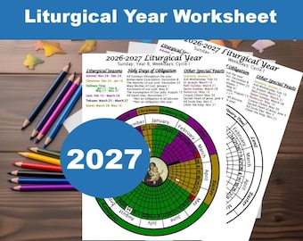 Printable 2027 Liturgical Calendar, Downloadable Catholic Worksheet