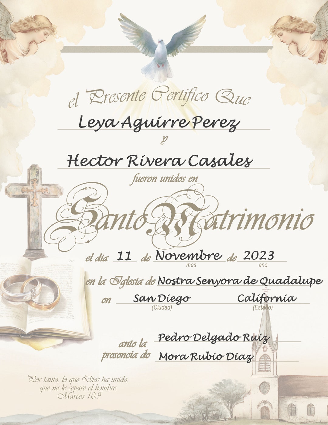 Certificado De Santo Matrimonio Personalizado, Imprimible, Spanish ...