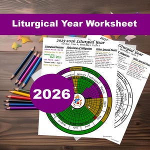 Printable 2026 Liturgical Calendar, Downloadable Catholic Worksheet