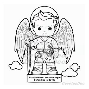 Saint Michael the Archangel Catholic Coloring Page, Christian, Instant Download, Printable
