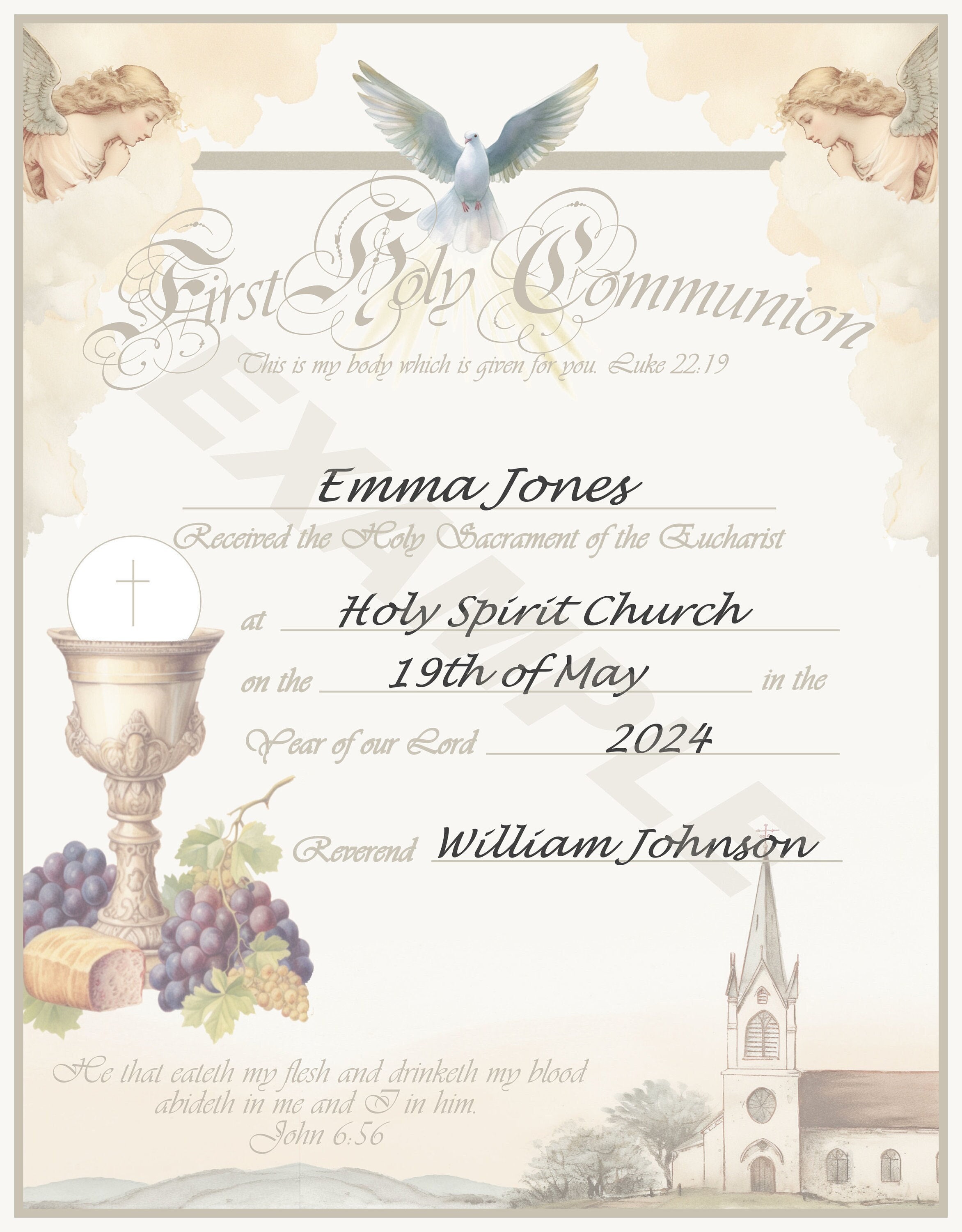 First Holy Communion Certificate, * Personalized * ,downloadable ...