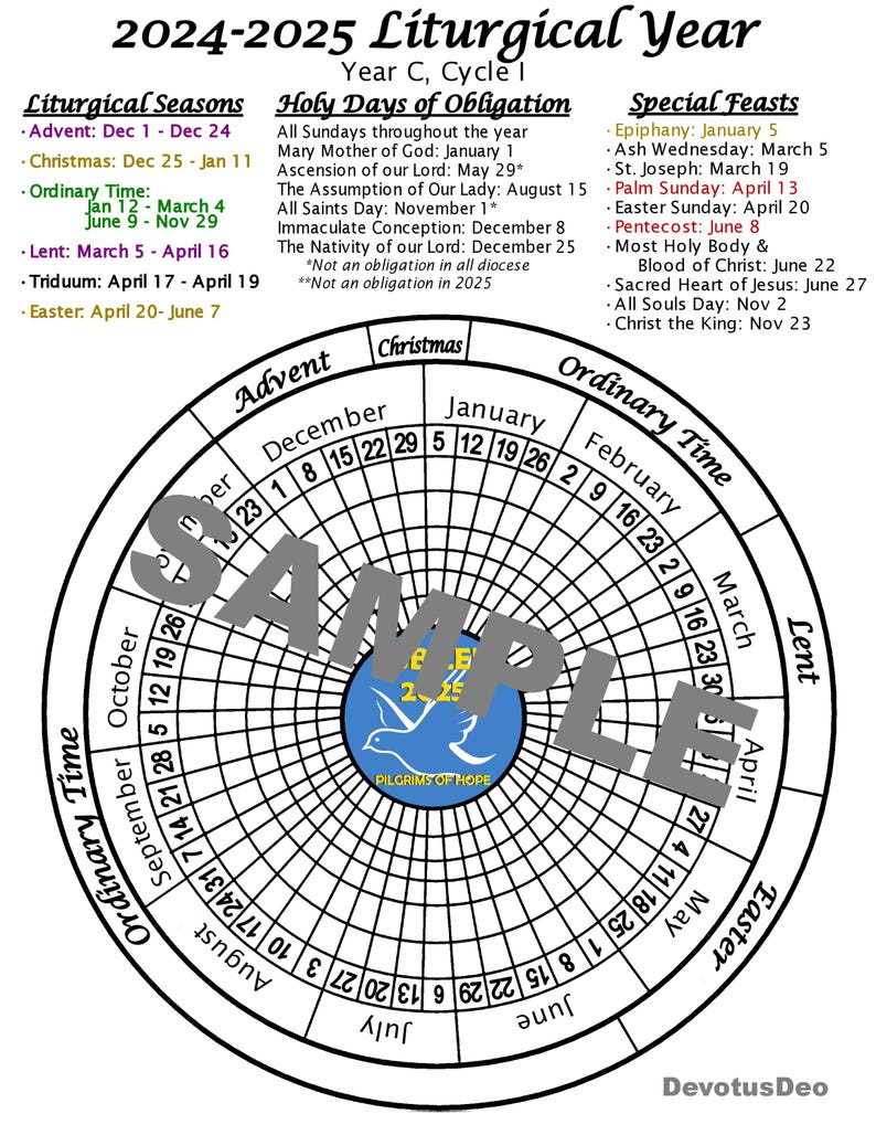 Printable 2025 Liturgical Calendar, Downloadable Catholic Worksheet Etsy