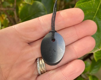 Medium Shungite Pendant - 30mm Oval - Genuine High Grade Shungite From Russia