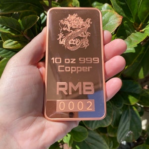 X-LARGE 10oz 999 Copper Bullion Bar "Year Of The Dragon by RMB"