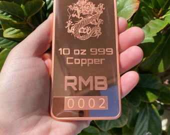 X-LARGE 10oz 999 Kupfer Bullion Barren "Year Of The Dragon von RMB"