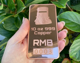 X-LARGE 10oz 999 Copper Bullion Bar "Ned Kelly by RMB"