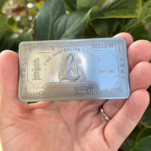 Barra de lingotes de titanio 999 de 1 oz "Gran tiburón blanco" de titanio puro