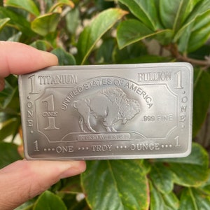 1oz 999 Titanium Bullion Bar "American Buffalo" Pure Titanium