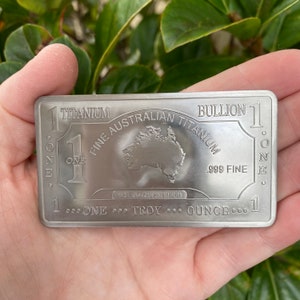 1oz 999 Titanium Bullion Bar "Map Of Australia" Pure Titanium