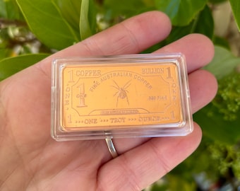 1oz 999 Copper Bullion Bar "Red Back Spider" Pure Copper Bullion