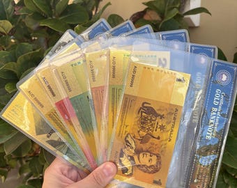 Full Set Of Gold Banknotes - Set of 7 x Australian Old Historical Notes in COA Frames - Minted By SSB Mint