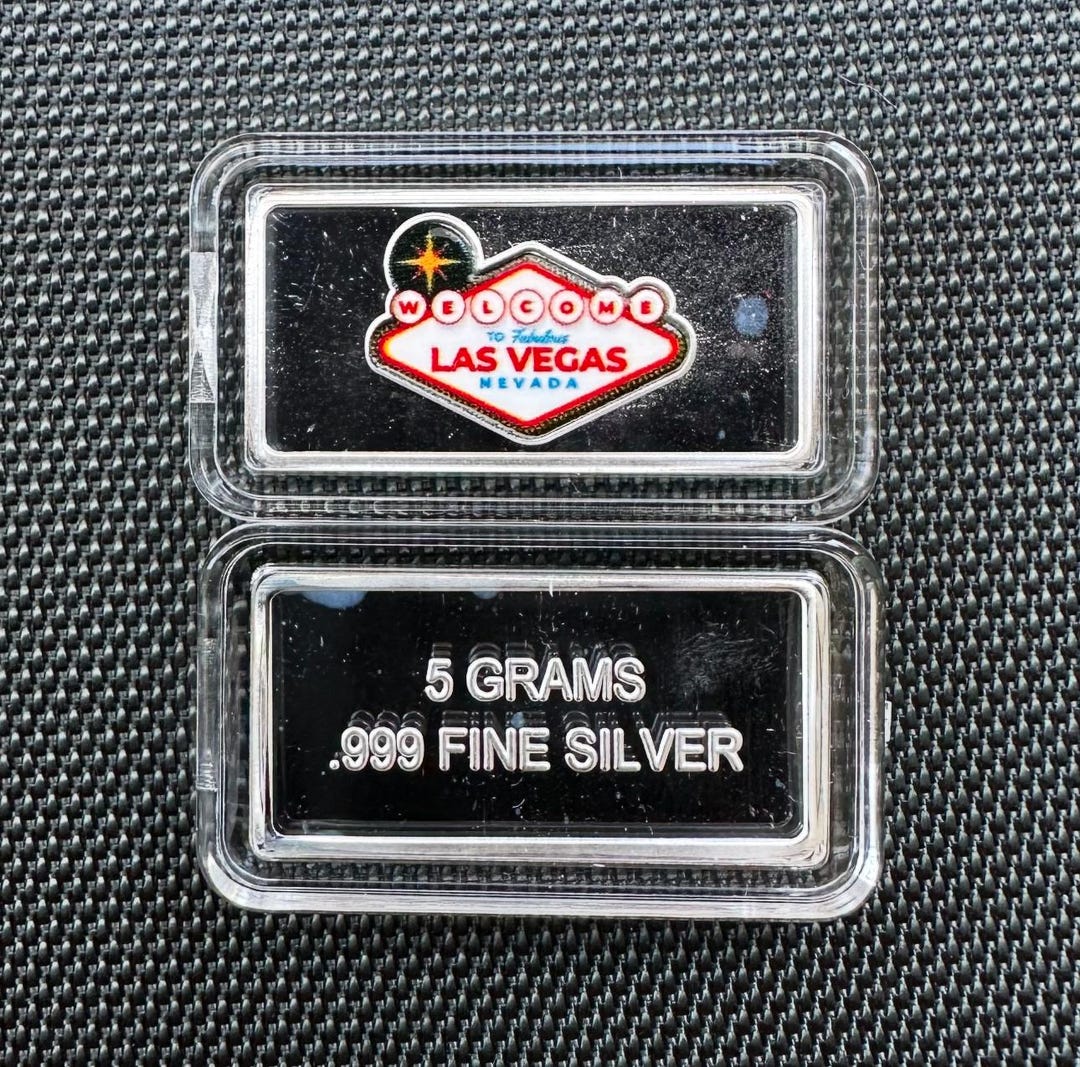 999純銀バー 5枚セット 全部で5グラム￼ 5グラム 999 純銀地金バー（カプセル入り） - ラスベガス、米国