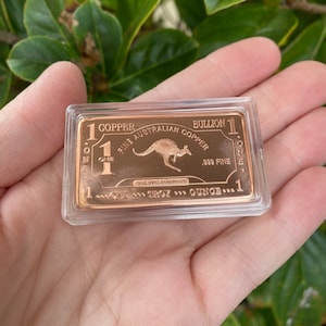 1 uncja 999 sztabka miedziana &quot;Kangaroo&quot; Czysta sztabka miedziana