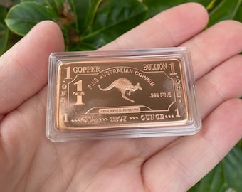 1oz 999 Copper Bullion Bar "Kangaroo Note Bar" Investment Grade Copper