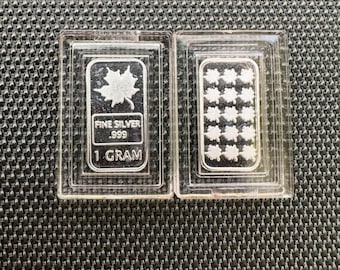 Lingote de plata pura 999 de 1 gramo en cápsula - Barra de arce canadiense