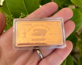 1oz 999 Copper Bullion Bar "Crocodile" Pure Copper Bullion