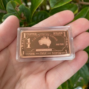 1oz 999 Copper Bullion Bar &quot;Map Of Australia&quot; Pure Copper Bullion