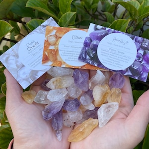 MEDIUM CRYSTAL POINTS - 250 Gram Lot Of Mixed Citrine, Amethyst & Clear Quartz