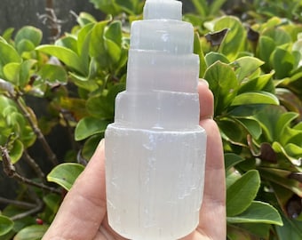 Selenite Crystal Tower - 10cm Crystal Obelisk & Meaning Card
