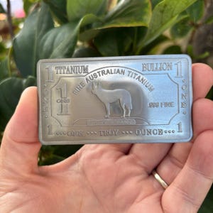1oz 999 Titanium Bullion Bar "Dingo" Pure Titanium