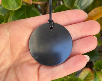 Large Shungite Pendant - 40mm Round - Genuine High Grade Shungite From Russia