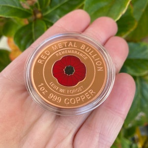 1oz 999 Copper Bullion Coin "Red Poppy Remembrance by RMB"