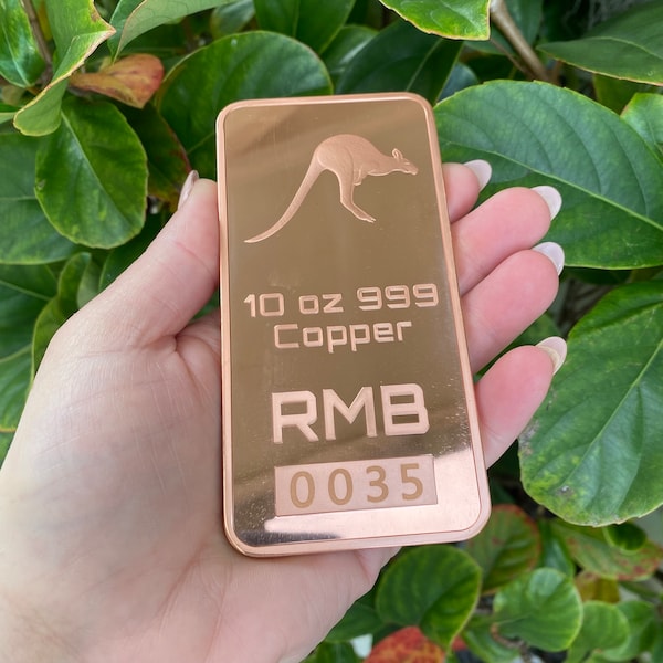 X-LARGE 10oz 999 Copper Bullion Bar "The Kangaroo by RMB"