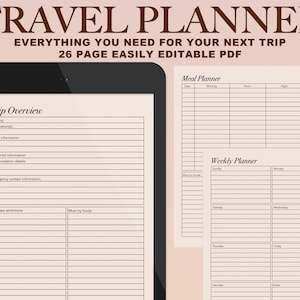 Digital Travel Planner | Travel Journal | Vacation Planner | Travel Notebook | Trip Planner | Travel Diary | Holiday Planner PDF