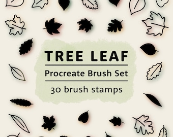 Procreate Leaf Brush Stamps, Autumn Lineart Brush Set (Digital Download)