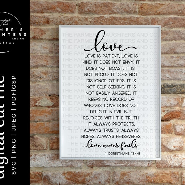 Love is patient love is kind, SVG Cut File, digital file, svg, silhouette svg, bible svg, love svg, wedding svg, 1 Corinthians 13:4-8