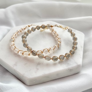 14k gold plated Gold Natural moonstone bracelet,  Healing Moonstone jewelry, handmade Moonstone wire bracelet, Moonstone beaded bracelet