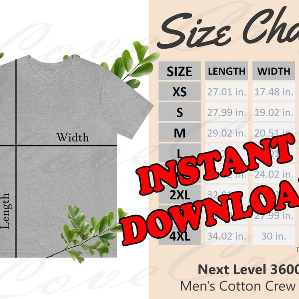 Next Level 3600 Size Chart Etsy