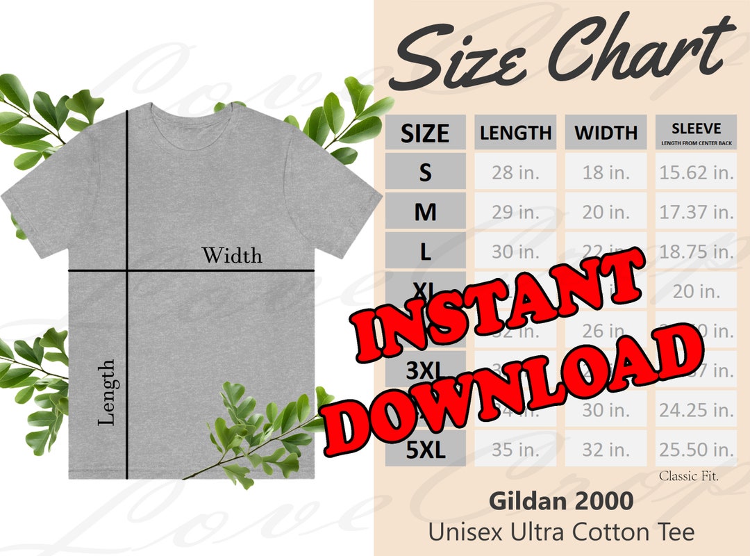 Gildan 2000 Size Chart Gildan 2000 Sizes Gildan 2000 Size Etsy