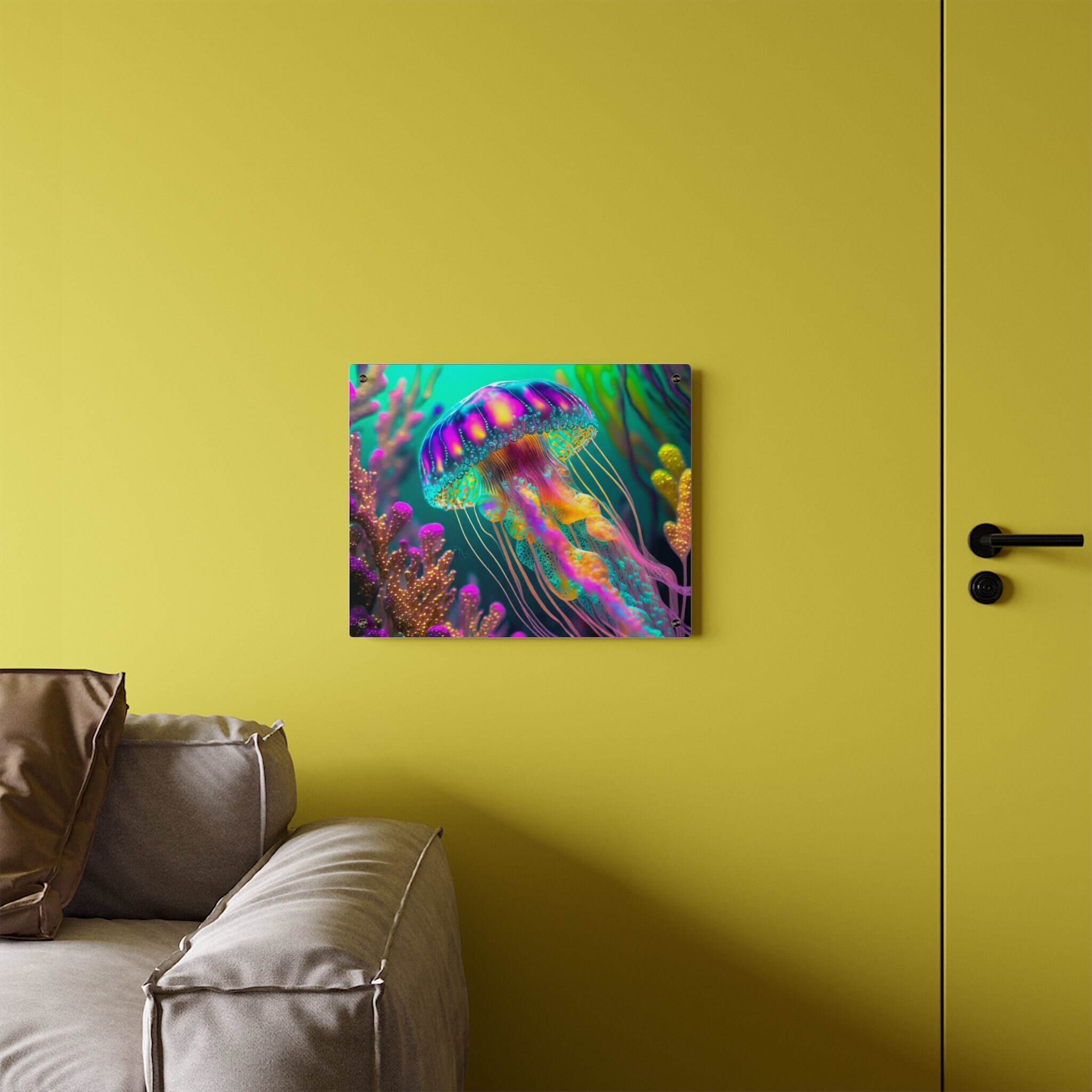 Iridescent Neon Jellyfish Acrylic Wall Art Etsy