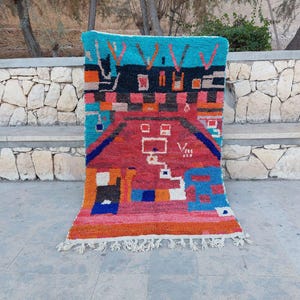 Colorful Natural Lambswool Rug, Wool Carpet, Modern Geometric Art, Handwoven Wool Mat, Ethnic Hand-Knotted Area Rug for Living Room,