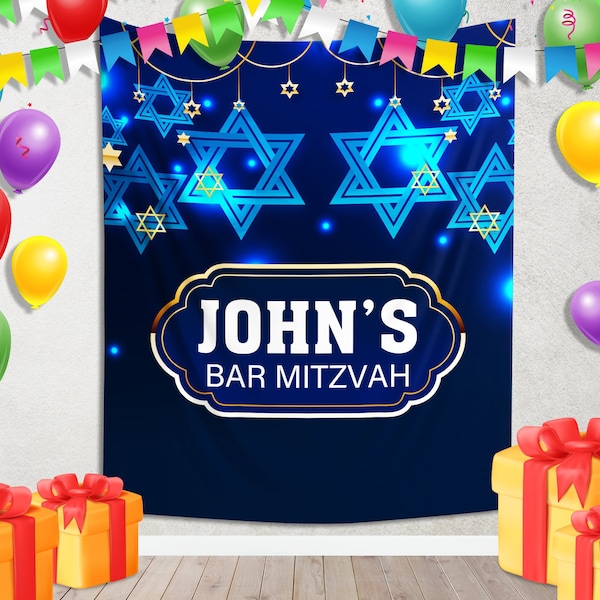 Custom Name Bar Mitzvah Banner, Custom Bar Mitzvah Decor, Custom Bar Mitzvah Gift, Mazel Tov Burlap Banner, Personalized Bar Mitzvah E2HZ19