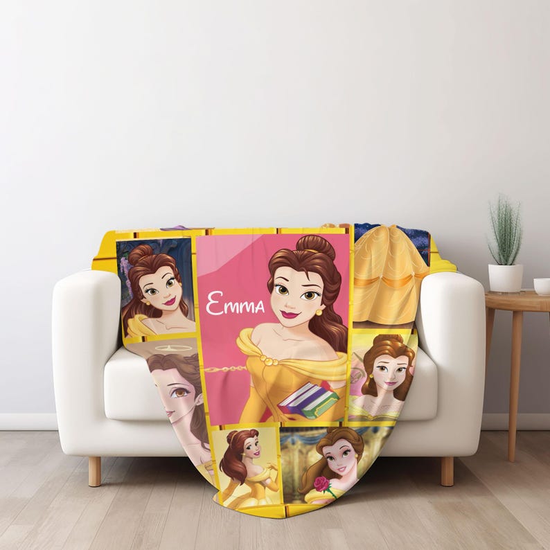 Custom Name Disney Beauty and the Beast Blanket, Personalized Belle