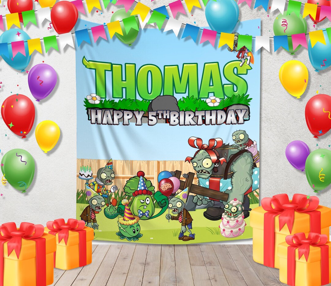 Plants Vs Zombies Birthday Backdrop/plants Zombies Birthday Banner ...