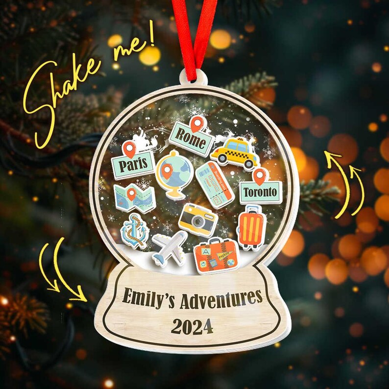 Personalized Travel Adventures Ornament, 4D Travel Shaker Ornament