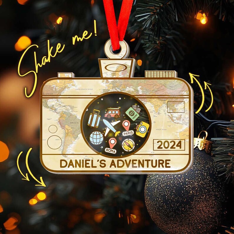 Personalized Travel Adventures Ornament, 4D Travel Shaker Ornament