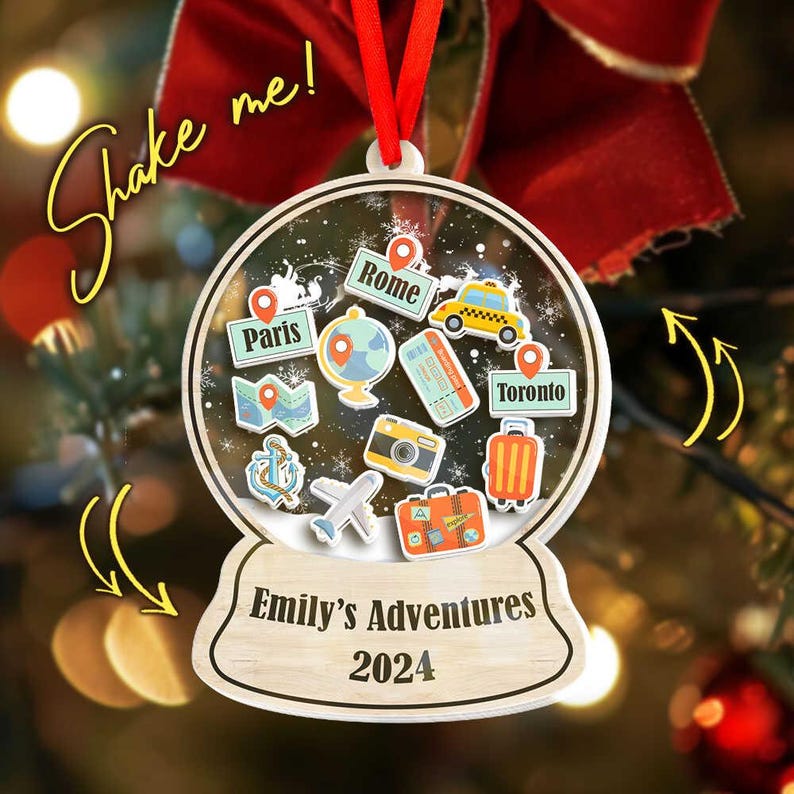 Personalized Travel Adventures Ornament, 4D Travel Shaker Ornament