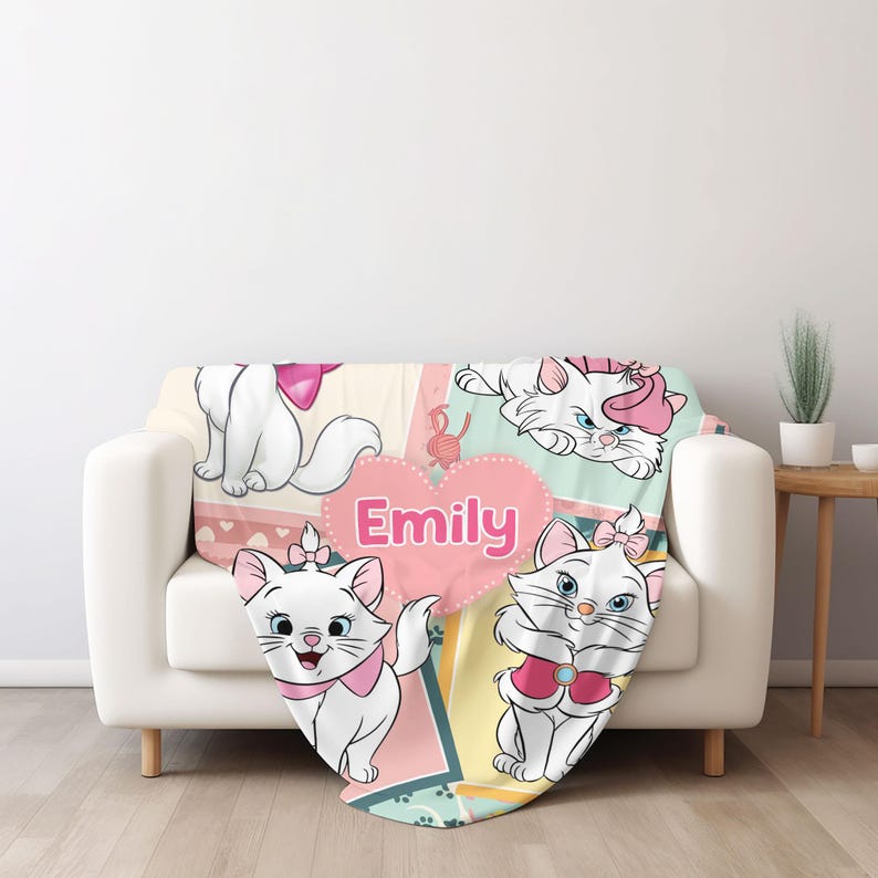 Personalized Disney the Aristocats Marie Blanket/custom Name Cat Lovers